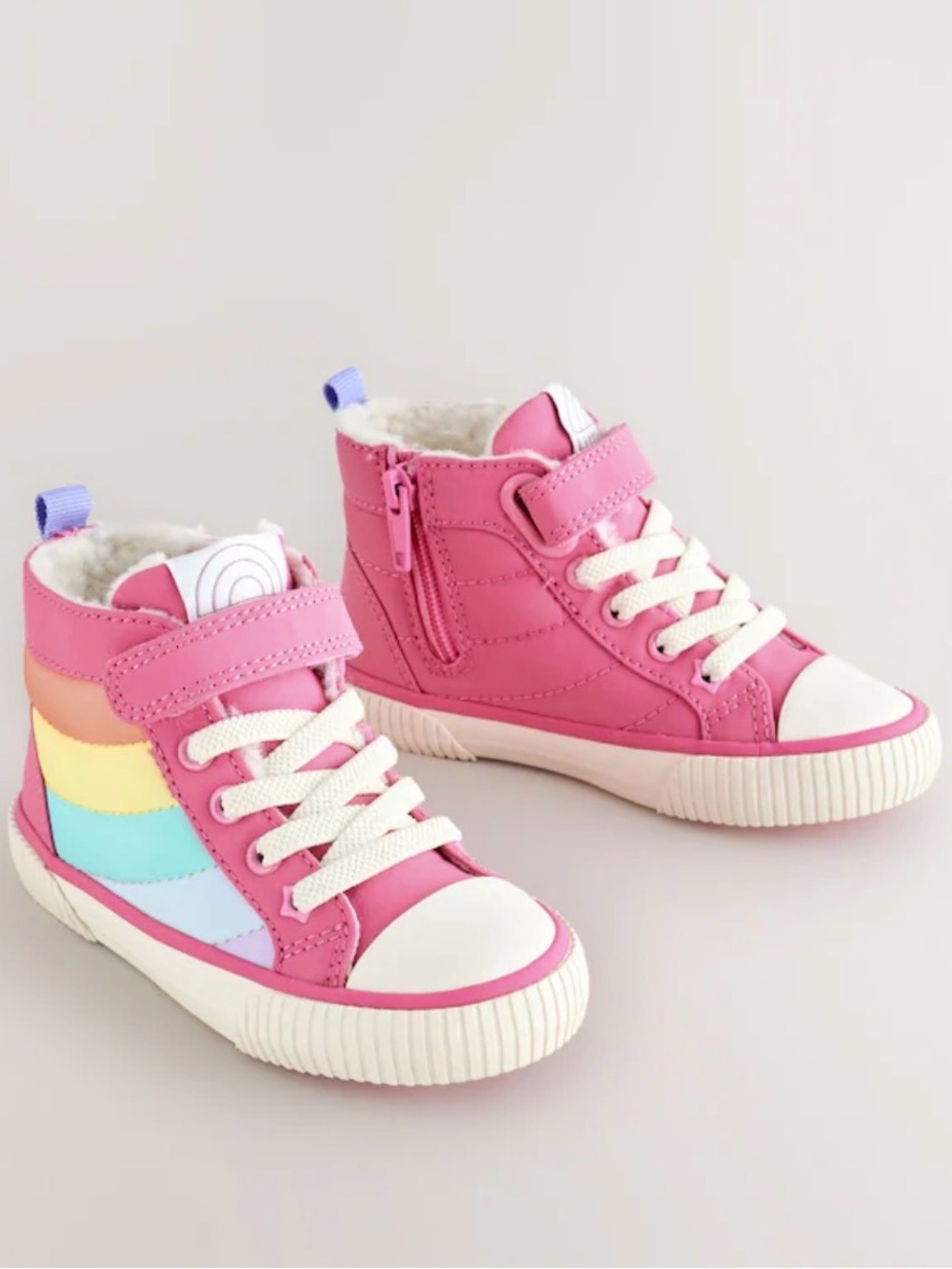 New- Little Bird by Jools Oliver Multi Pastel Borg Lined Padded Hi-Top Trainers